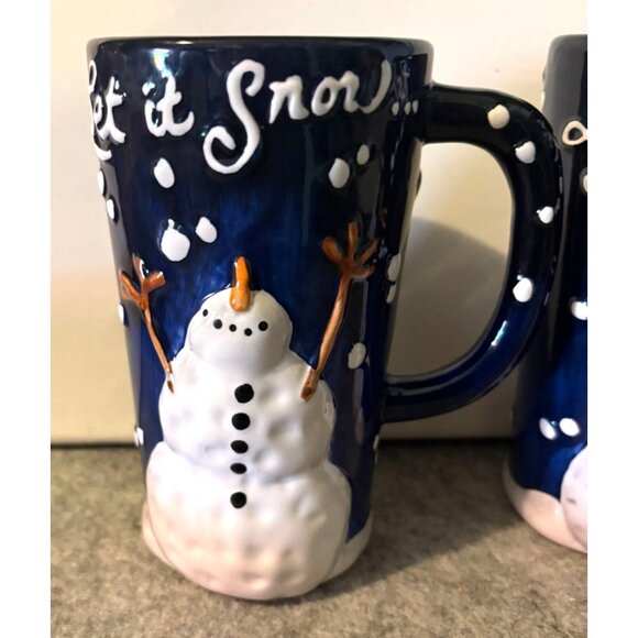 Set of 2 Bella Casa By Ganz Tall 6" Let it Snow Coffee Mugs w/ Snowmen  # 3004 - Picture 2 of 5